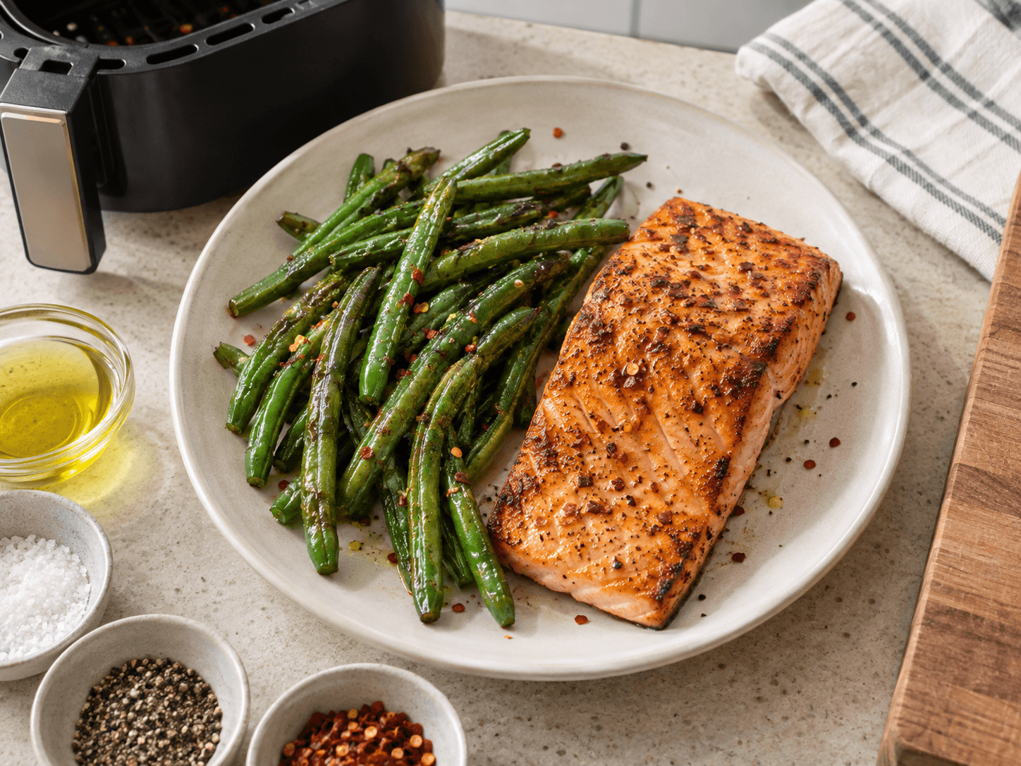 Air Fryer Salmon with Green Beans