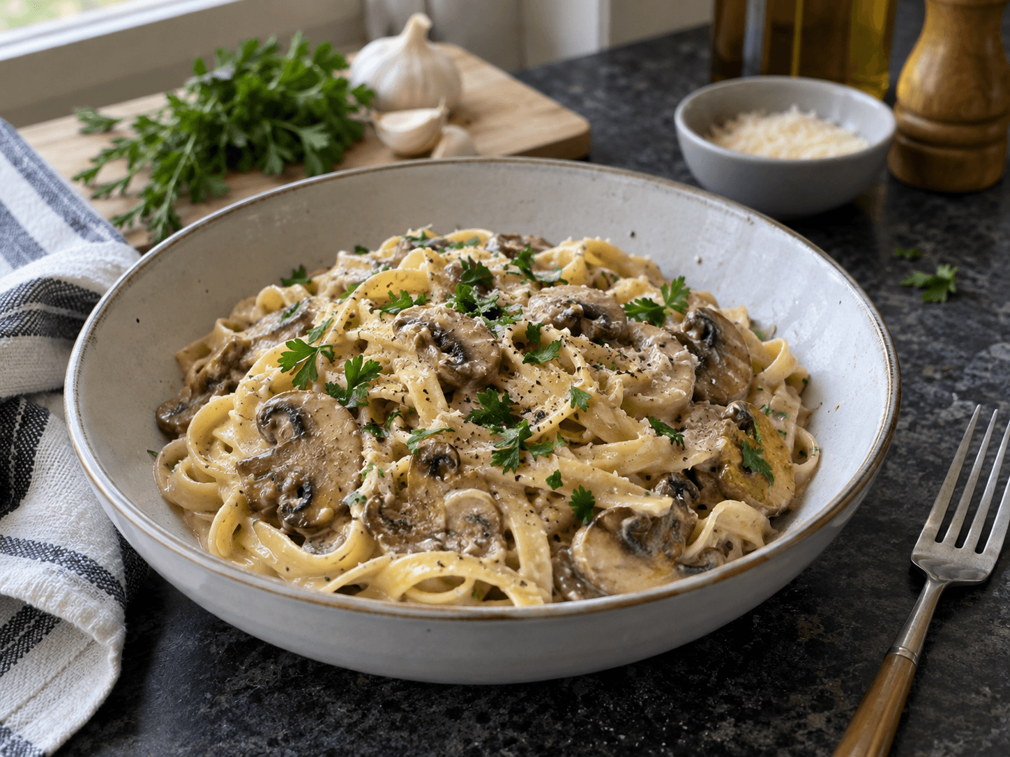 Creamy Microwave Mushroom Pasta