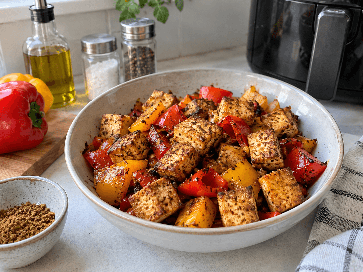 Crispy Air Fryer Tofu & Peppers