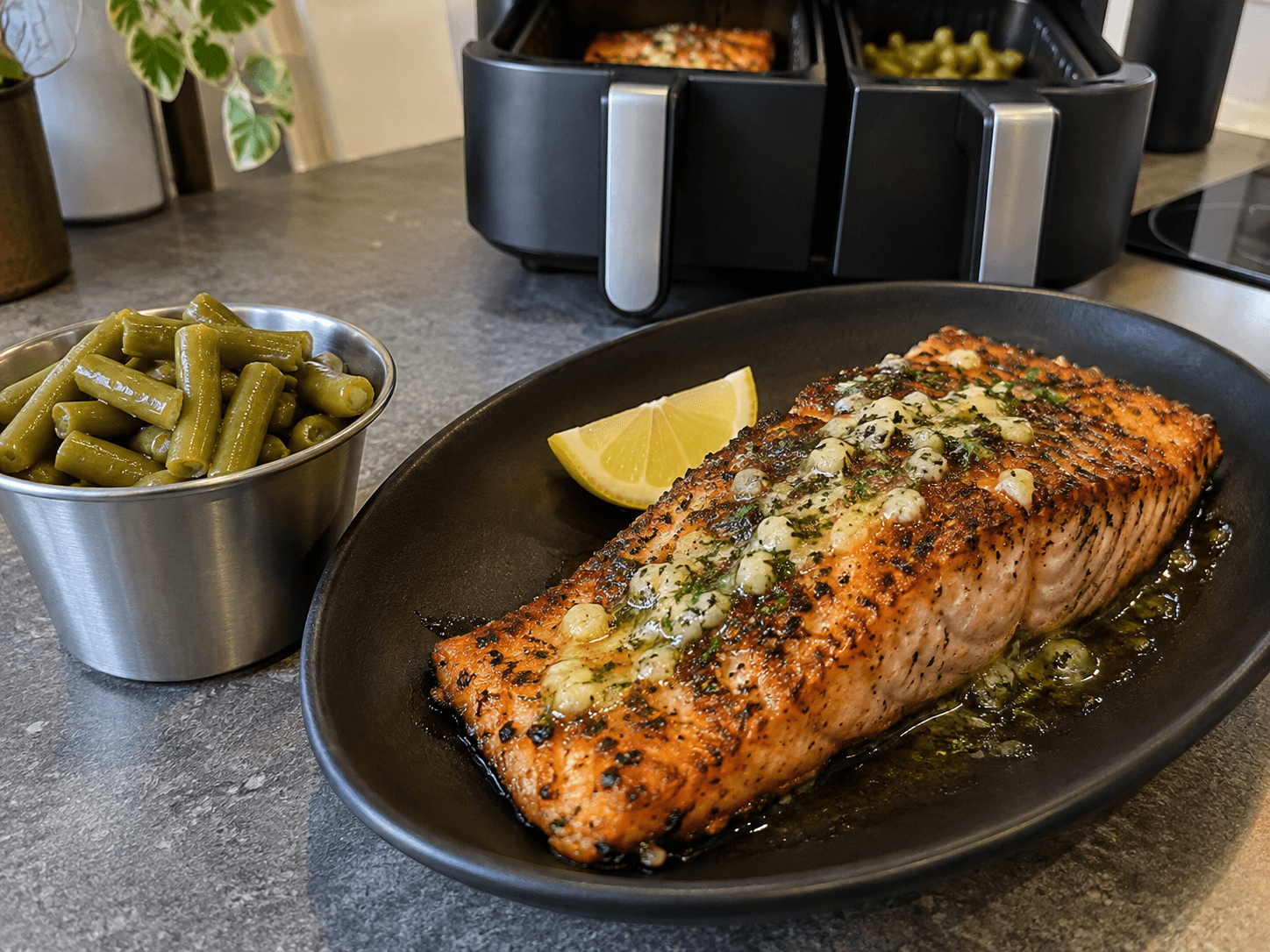 Frozen Garlic Butter Salmon with Green Beans
