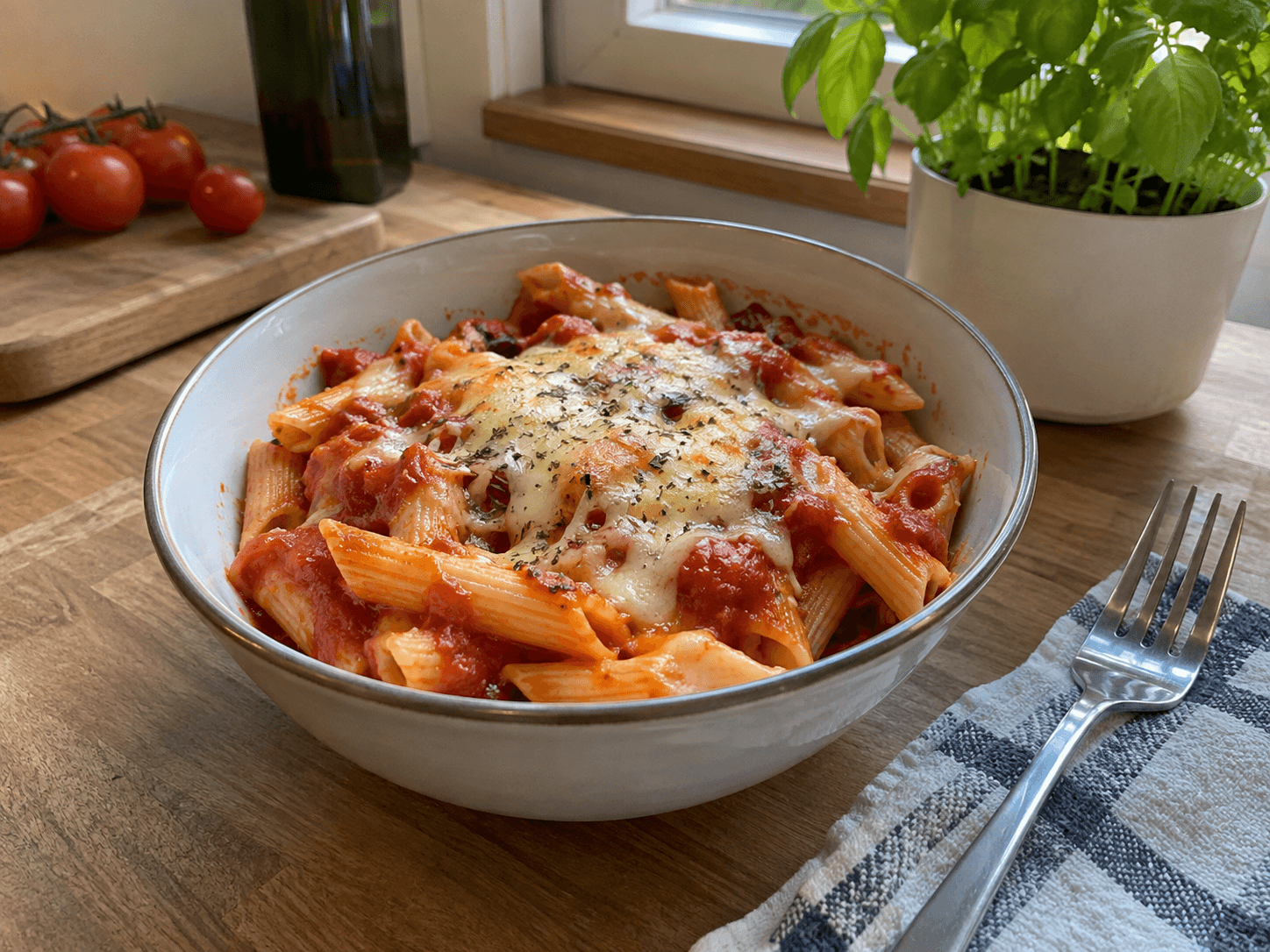 Microwave Cheesy Tomato Pasta
