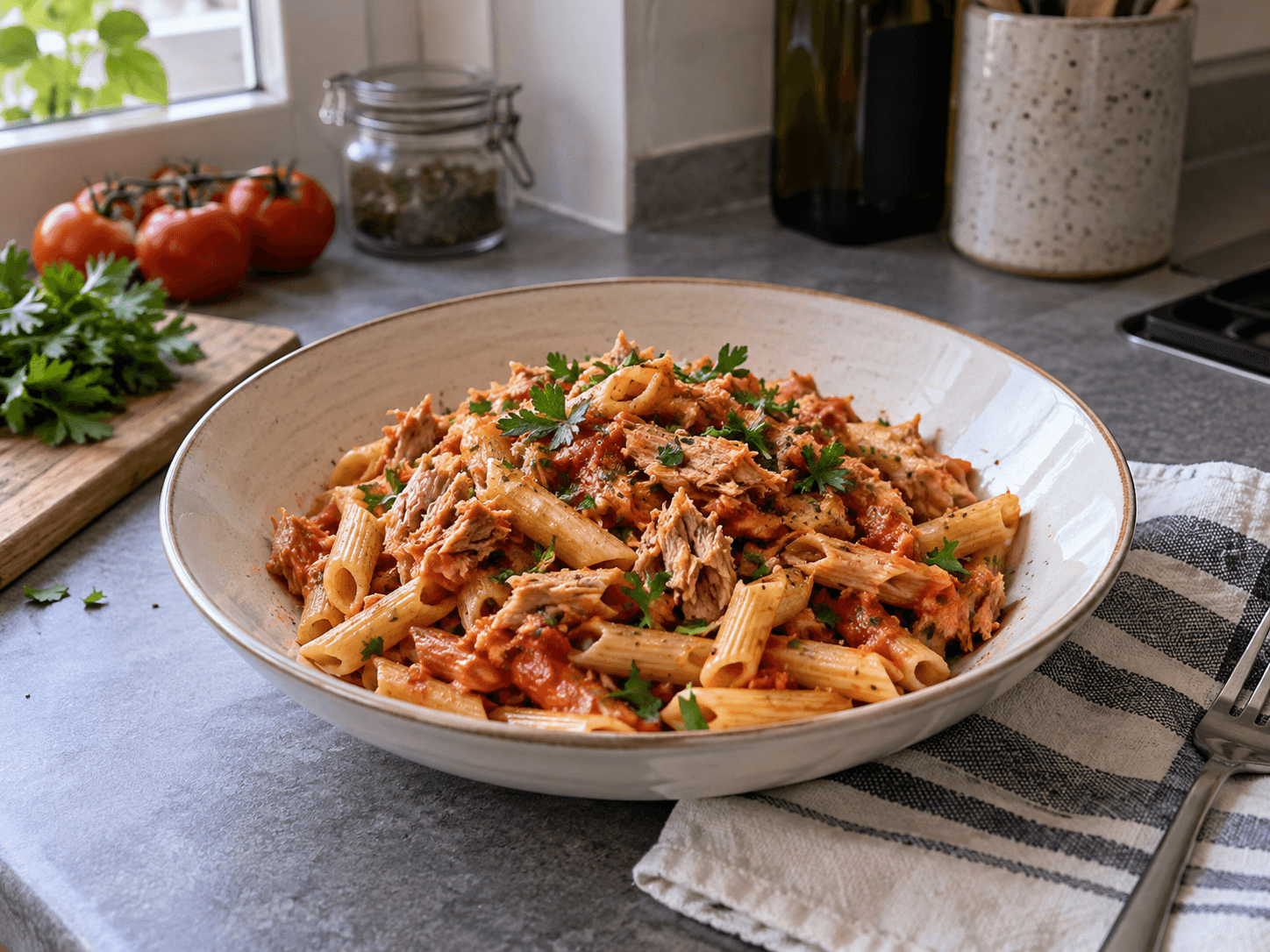 Microwave Tuna Tomato Pasta