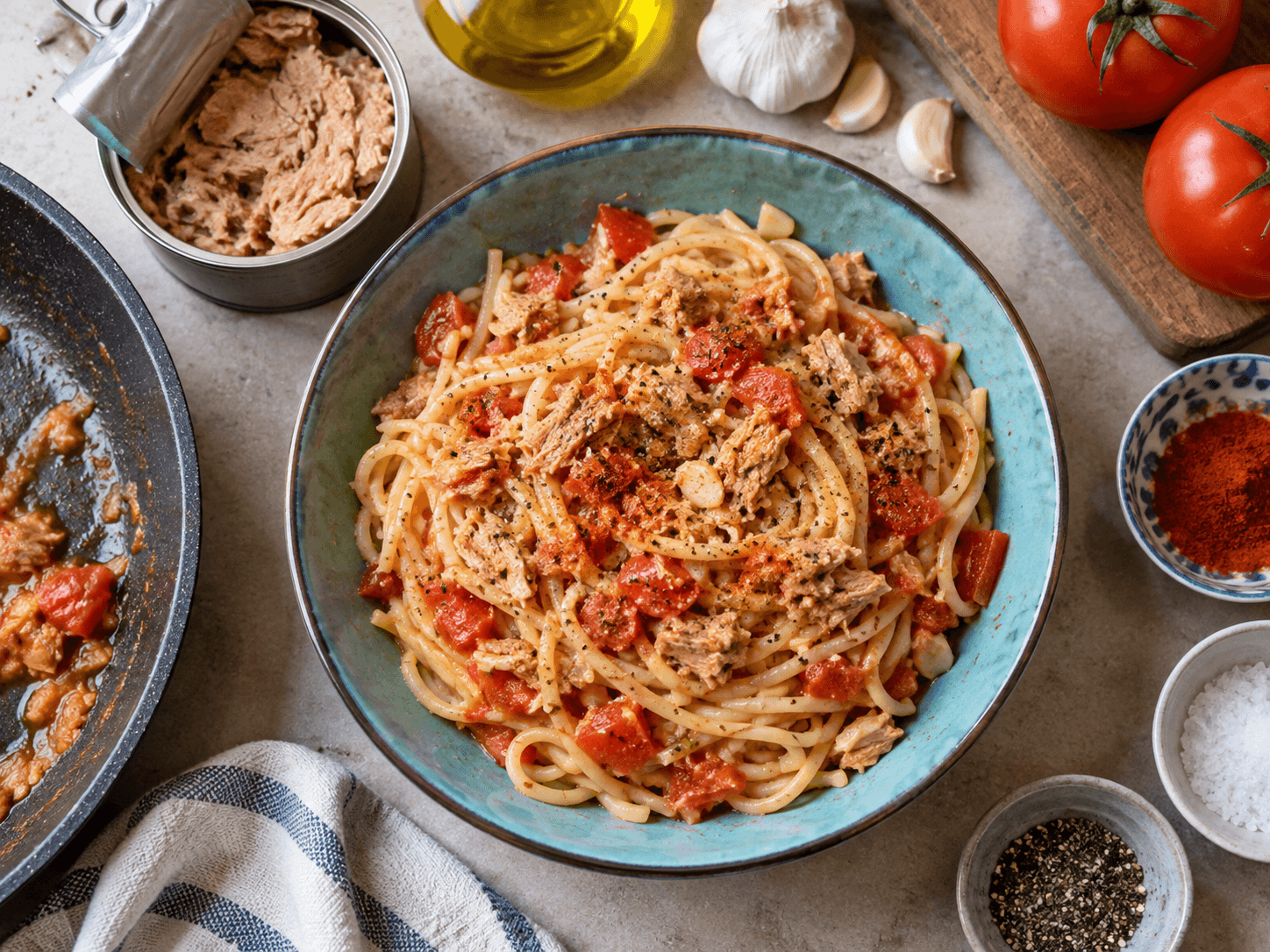 Pan-Fried Tuna Tomato Pasta