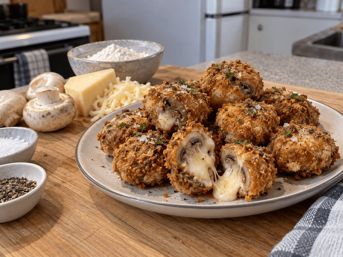 Cheese-Stuffed Fried Mushrooms
