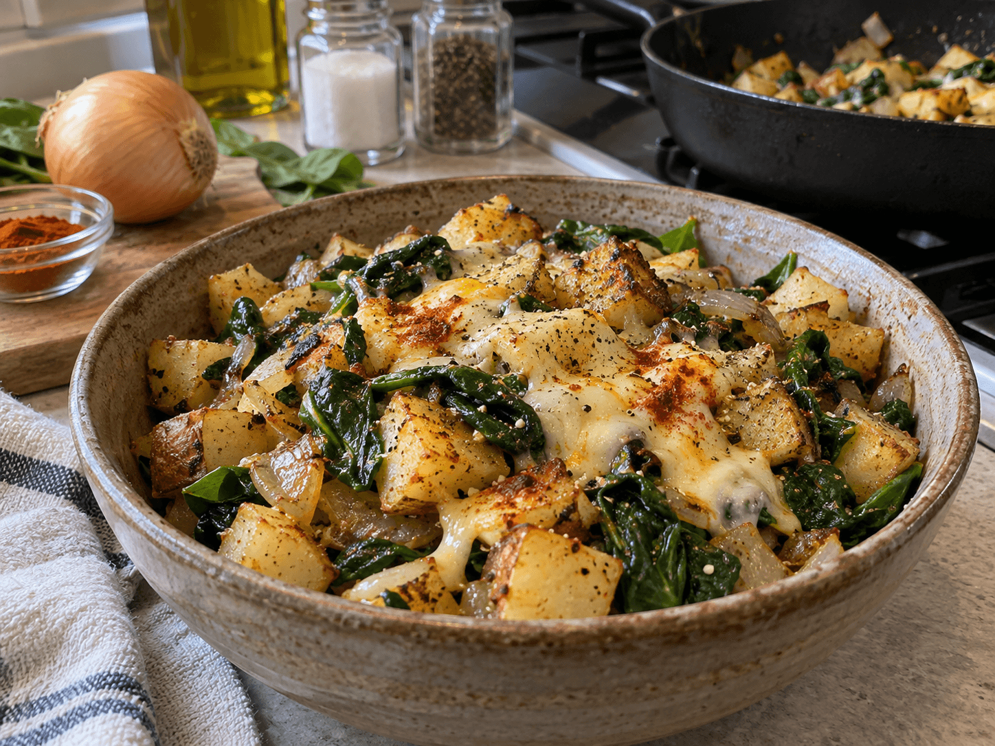Cheesy Spinach Potato Hash