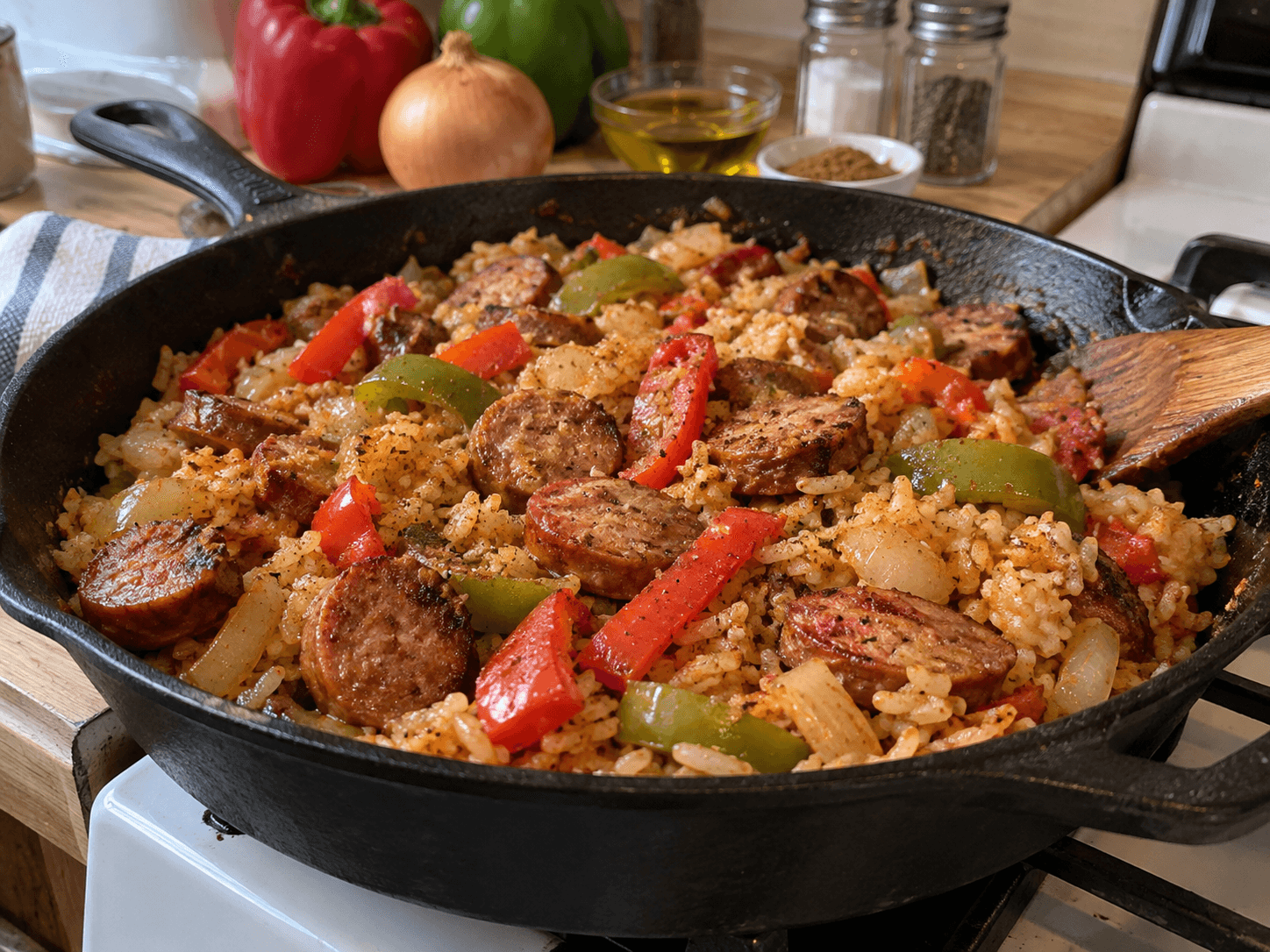 One-Pan Sausage Pepper Rice